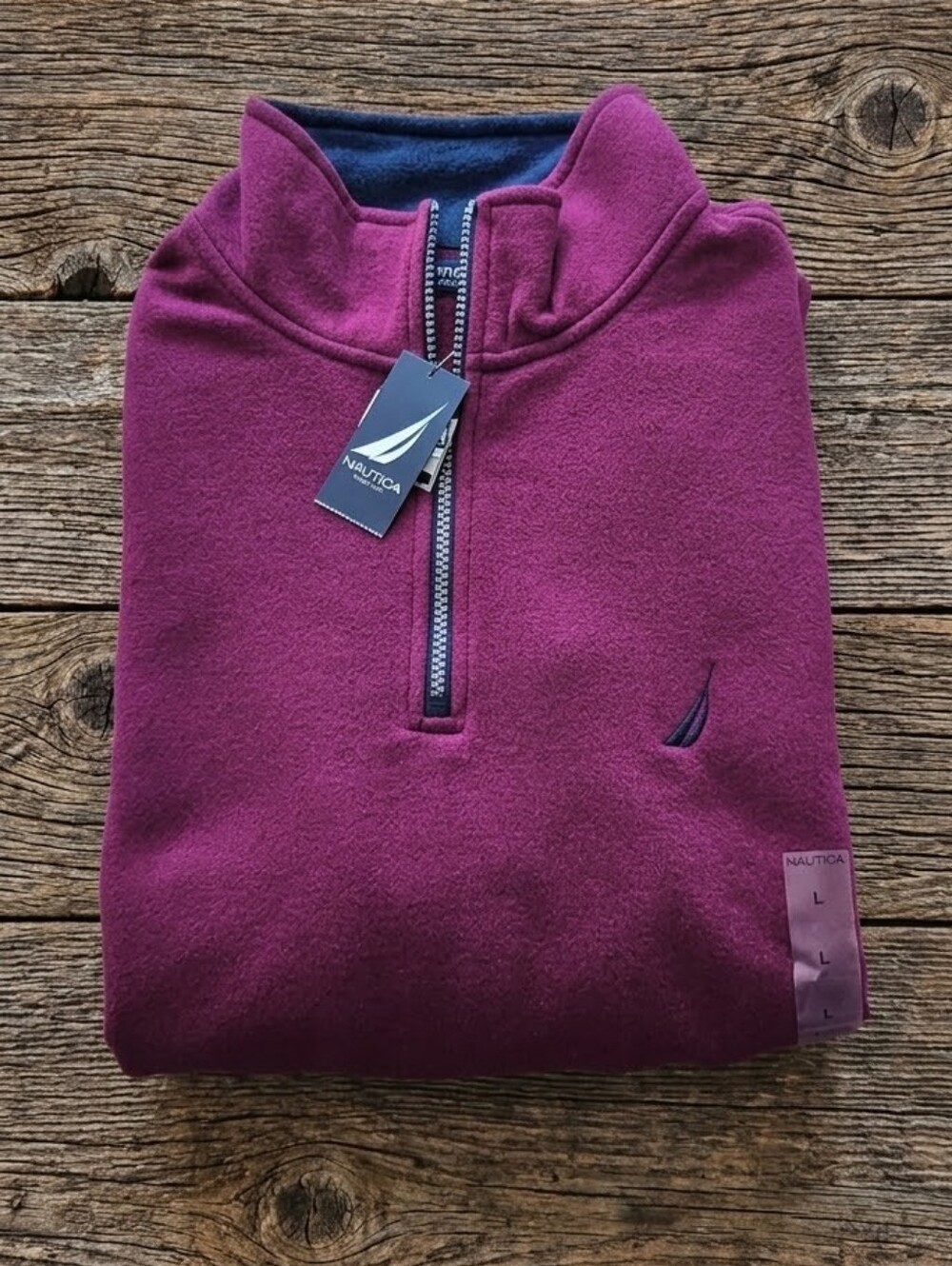 NWT Nautica Men's Quarter Zip Pullover Sweater Burgundy Size Large
